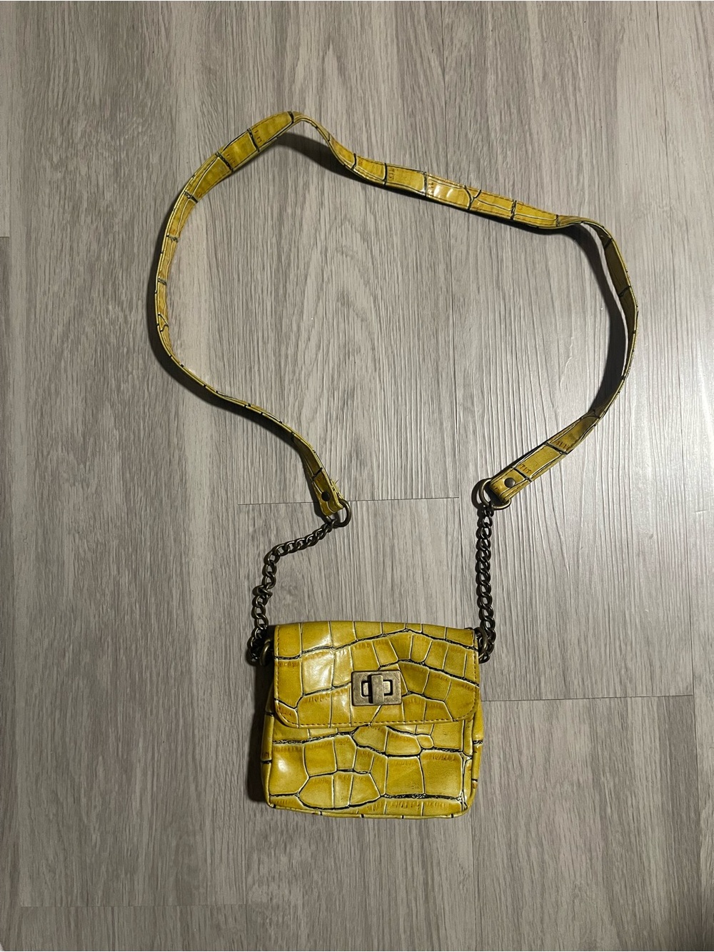 Yellow Croc-Embossed Crossbody Bag